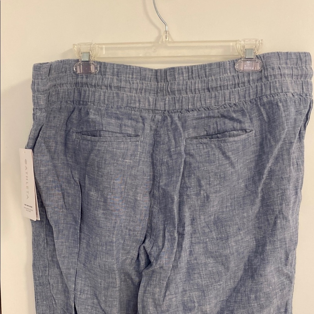 Casual Blue Linen Joggers with Zipper Pockets - Picture 8 of 9